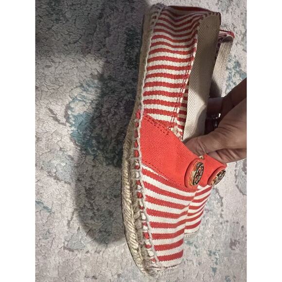 Tory Burch Flat Shoes Women 9 Striped Canvas Orange Espadrille Beacher - Picture 8 of 8